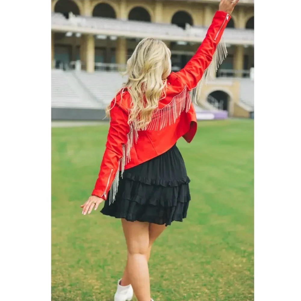 Red Crystal Western Women's Biker Jacket